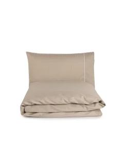 Portugal Natura 300x260 cm - Jogo saco de edredão cetim 300 fios taupe - Riscas Jacquard Hot
