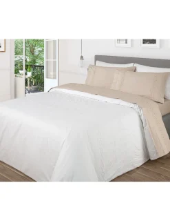 Portugal Natura 240x220 cm - L´artisan algodão percal 200 fios - Bordado Alower C/ ajour Branco