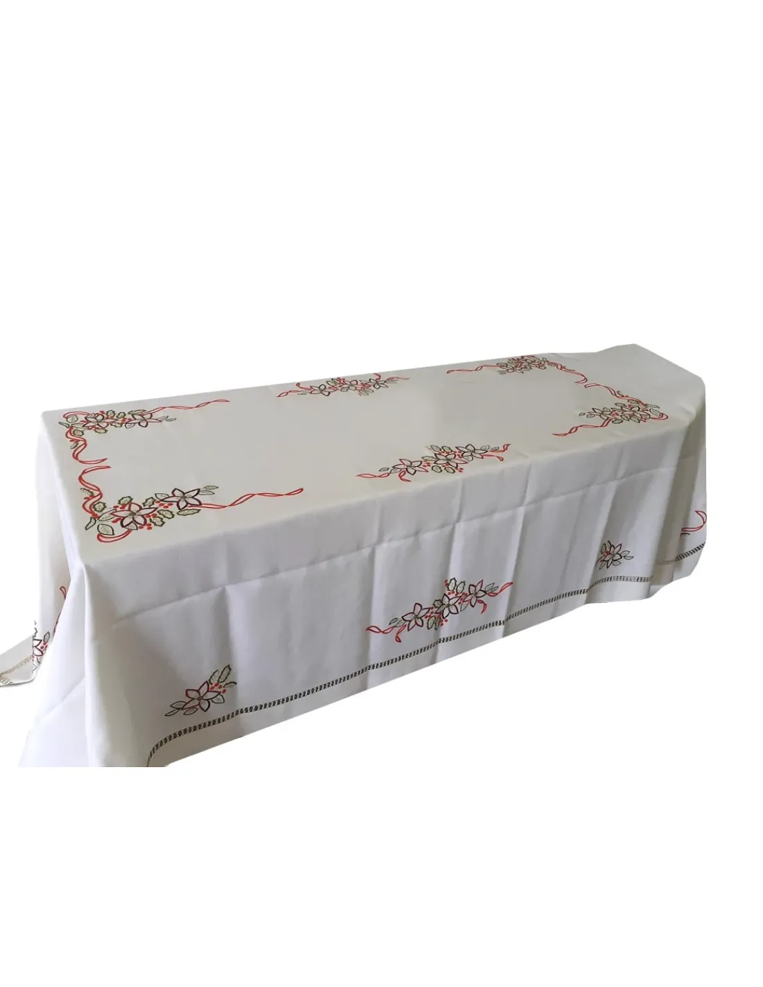 Portugal Natura 190x350 Toalha de mesa de linho bordada a mão - bordados da lixa - Creative Azevinho / Acebo Clearance